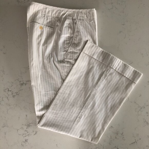 Calvin Klein Vtg Mid Rise Wide Leg Cuffed Pin Stripe Pants White + Black Size 8 - Picture 2 of 12